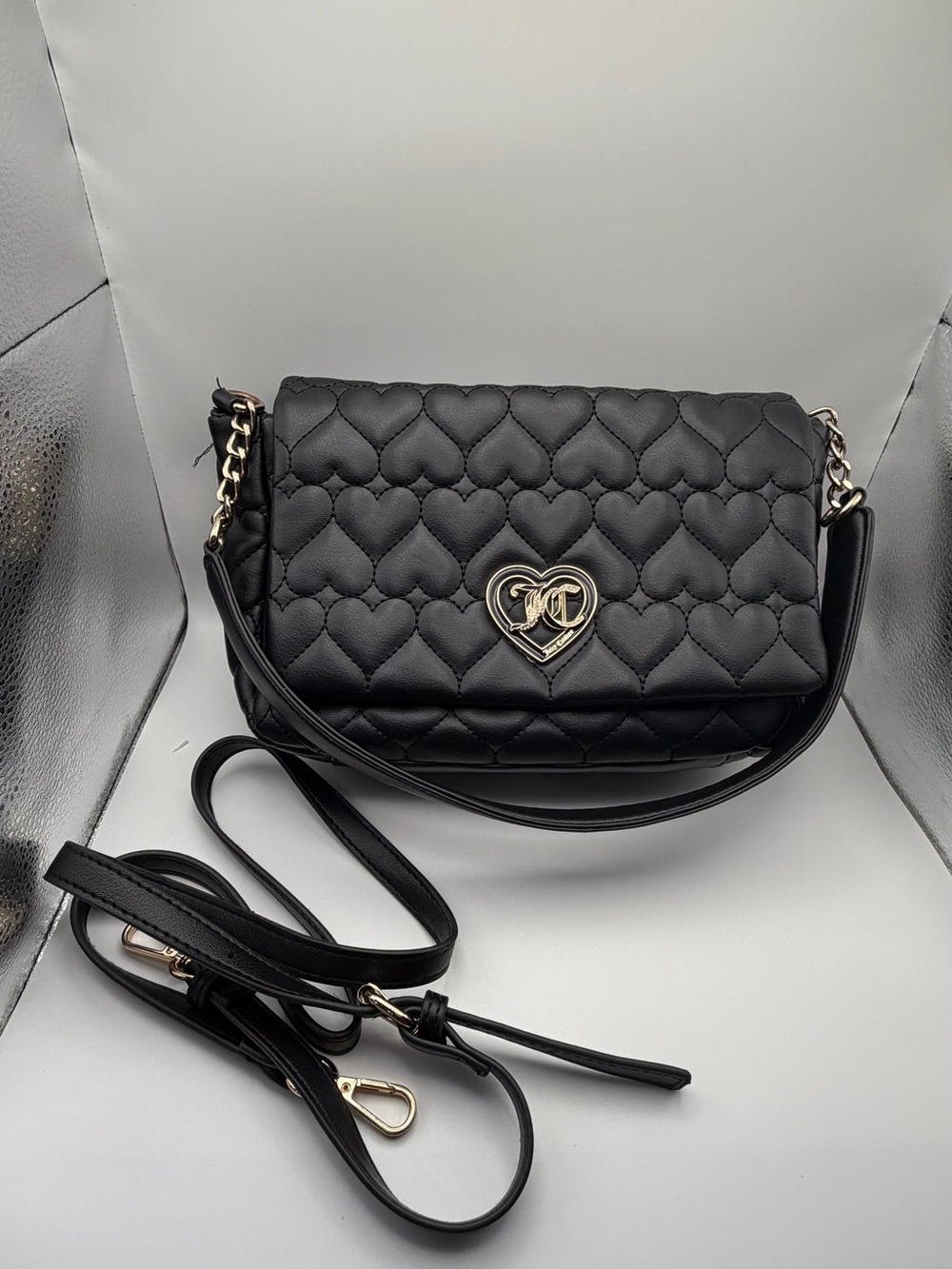 Juicy Couture Flawless Flap Quilted Heart Crossbody Bag - Black